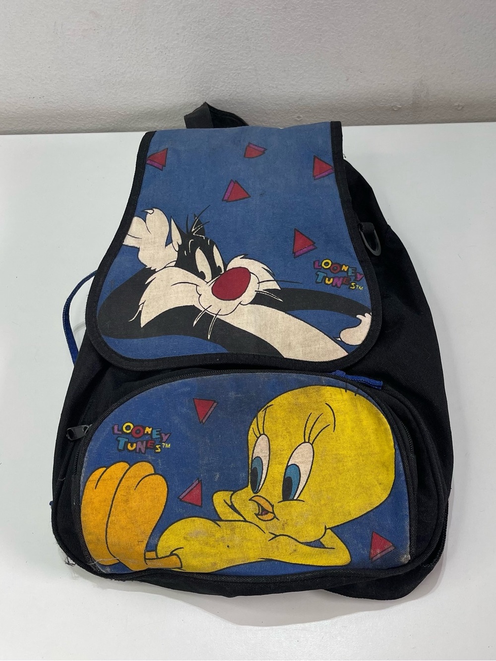 Vtg 90's Looney Tunes Drawstring Backpack Shoulder Bag Tweety Bird Silverster